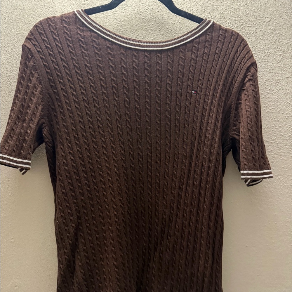 Tommy Hilfiger Brown Cable Knit Short Sleeve Top